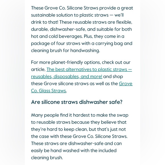 GROVE reusable silicone straws set of 4 with cleaning brush NEW - Picture 2 of 9